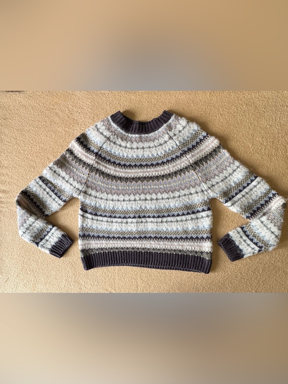 Cozy Striped Crewneck Sweater - Light Blue, Gray & Cream